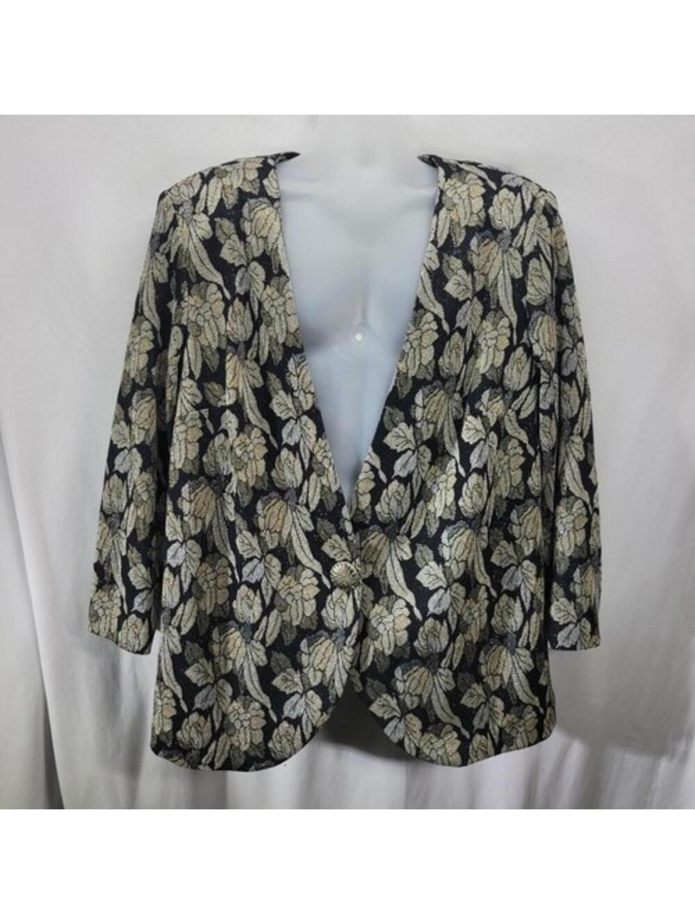 A.S.Elliot White Black Floral Jacket Blazer Women's Plus Size 18W Metallic